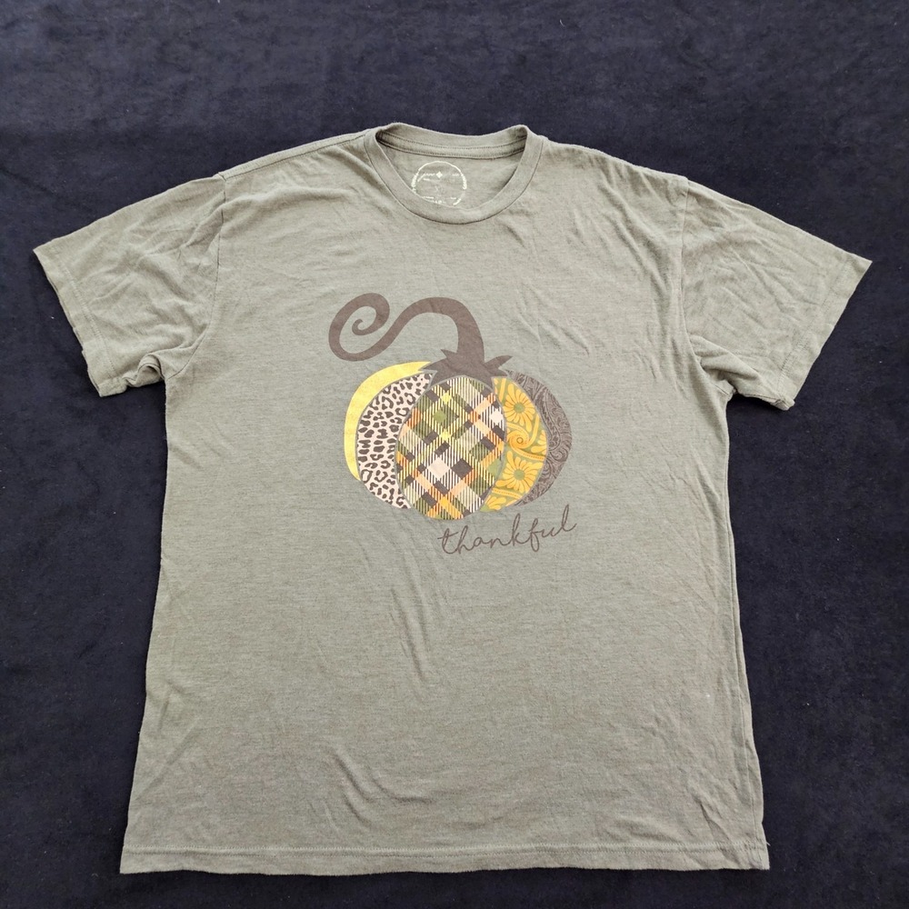 Thankful Fall Jane Marie Green Short Sleeve Tri-Blend T-Shirt Women's XL